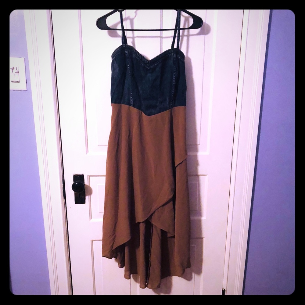 Double Zero Dress-Denim top brown lace bottom